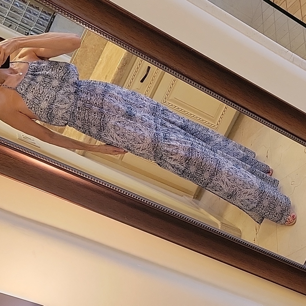 Boutique Blue & White Multi-print Maxi Halter Dress, XS